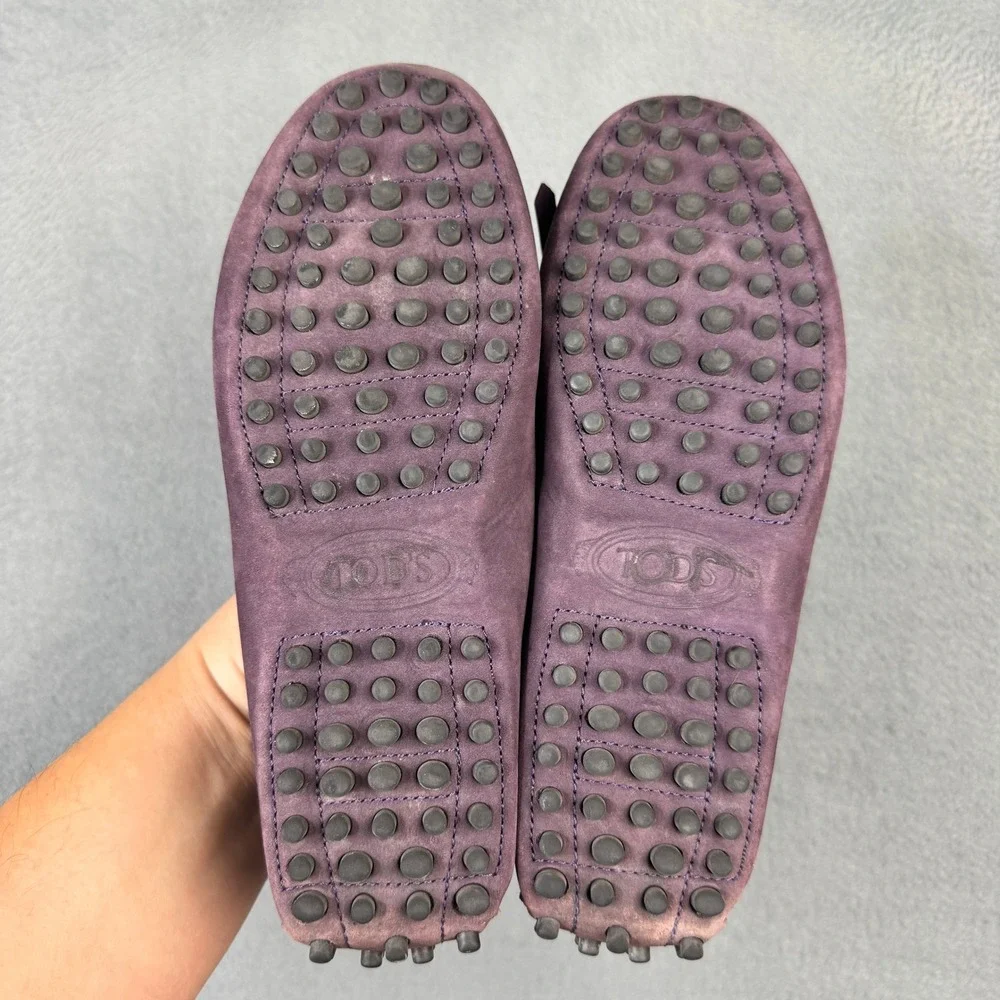 Tods Gommino Purple Suede Kiltie Fringe Crystal Driving Moccasins Size 36 Italy